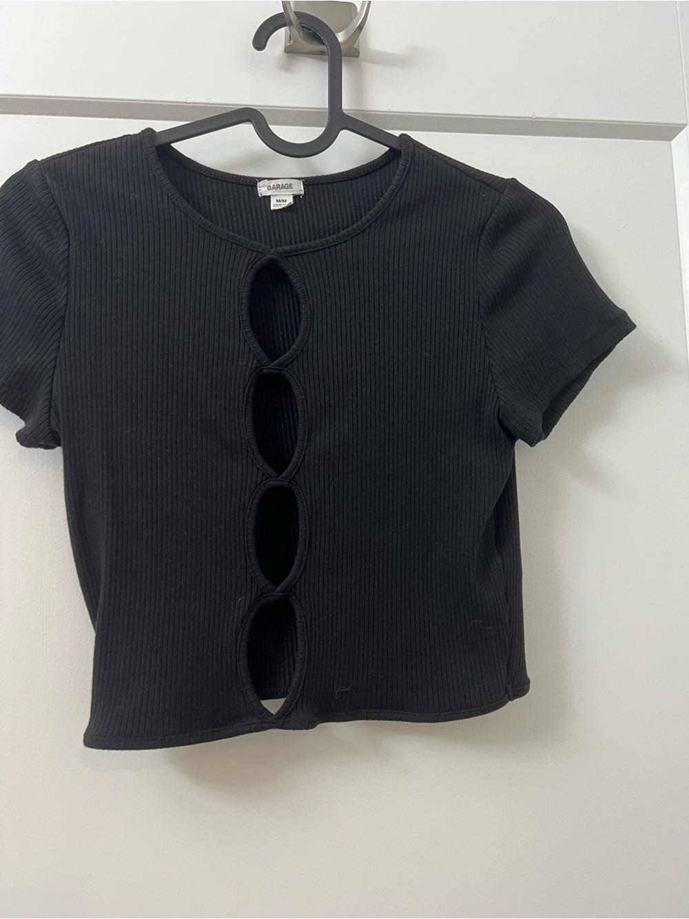 Garage Black Ribbed Cutout Crop Top